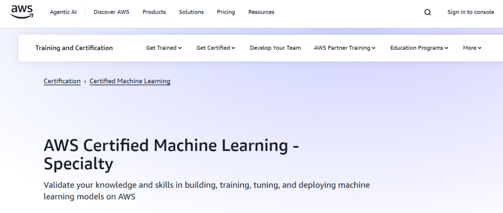 Machine Learning Specialty certification